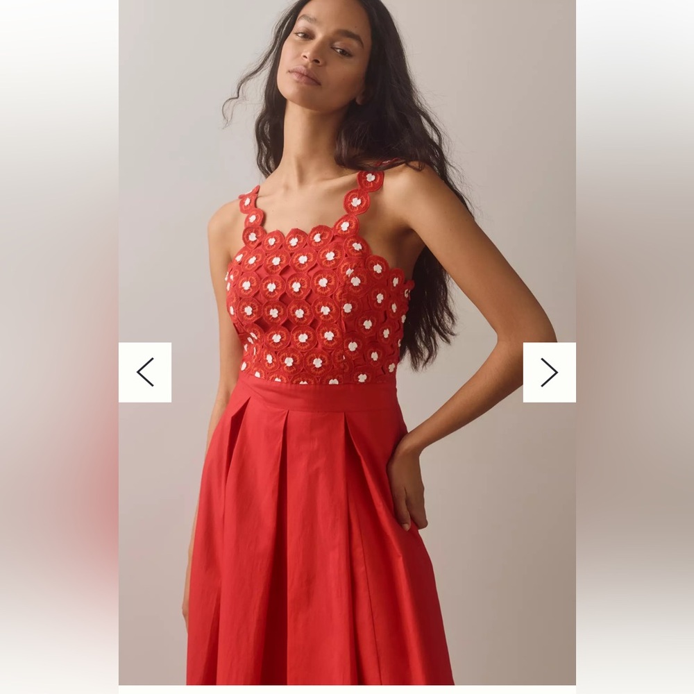 Maeve Crochet Halter Poplin Midi Dress